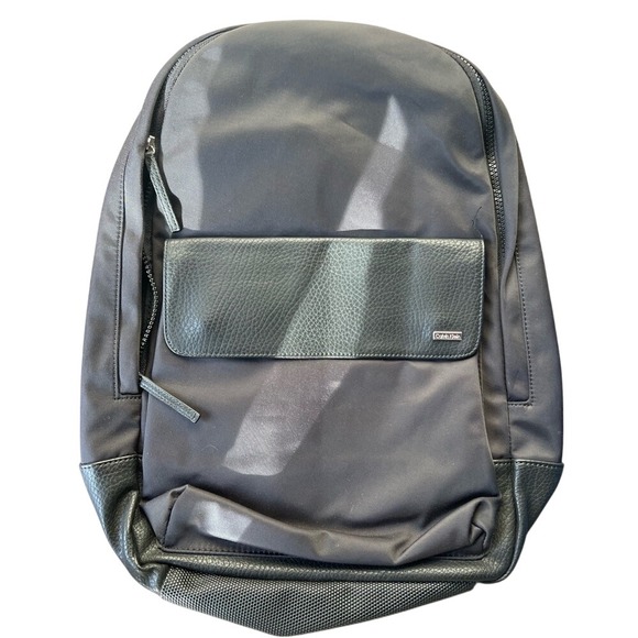 Calvin Klein Nylon Backpack W‎ Pebble PU Trim Black